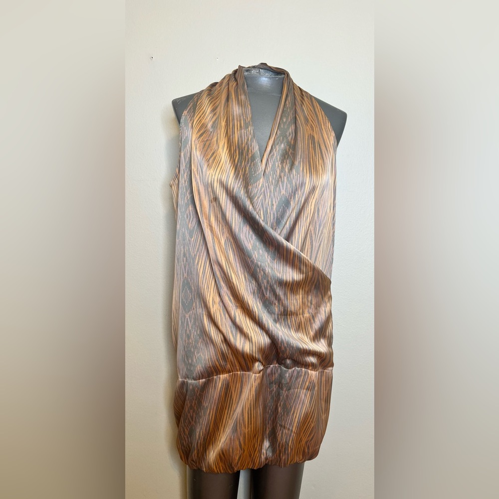 Derek Lamb, lots of details extra small silky tunic style, orangey, gray